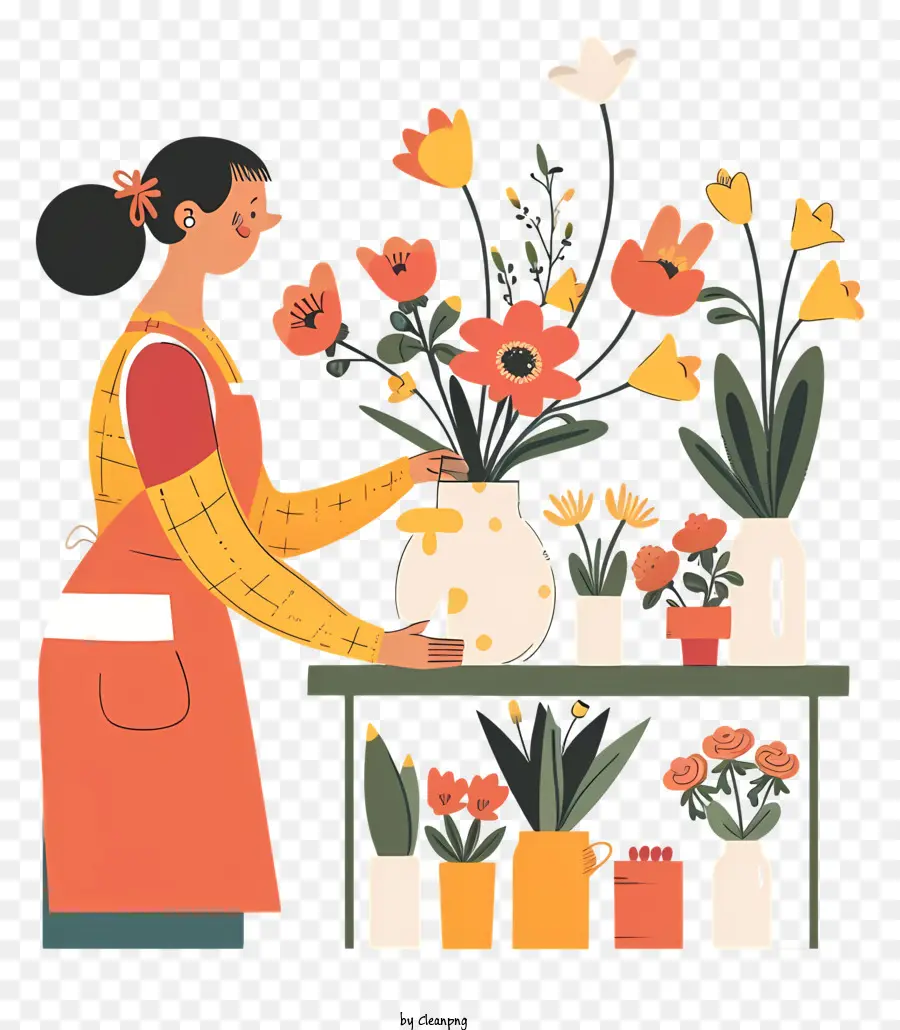 la disposizione dei fiori - Donna con vasi di fiori colorati