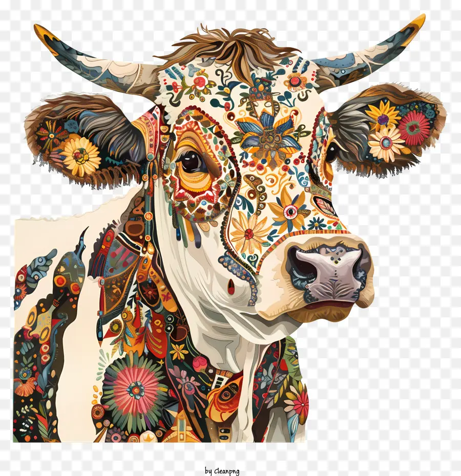 disegno floreale - Intricato dipinto di mucca a pattern con le corna