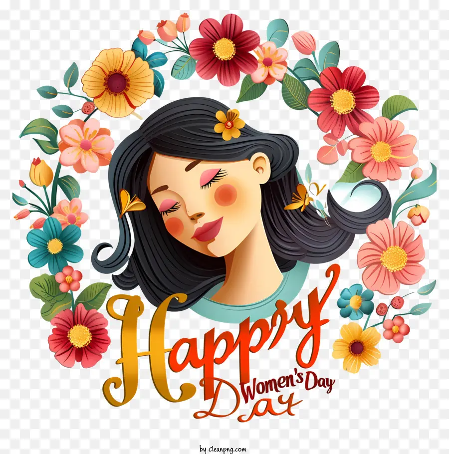 phụ nữ hạnh phúc ngày - Người phụ nữ cười với hoa và bướm.