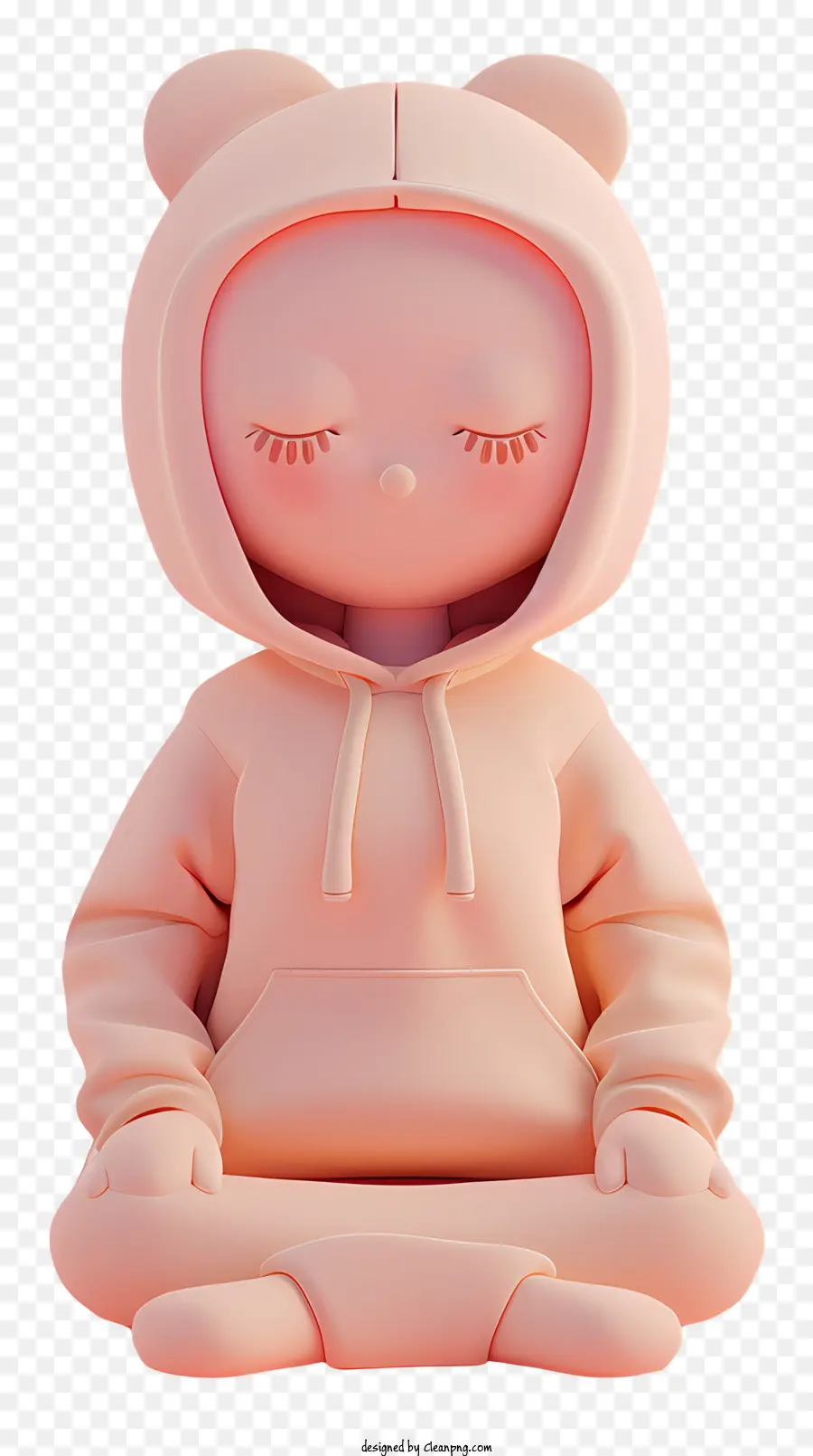 cute clay cartoon character pink hoodie meditation eyes closed