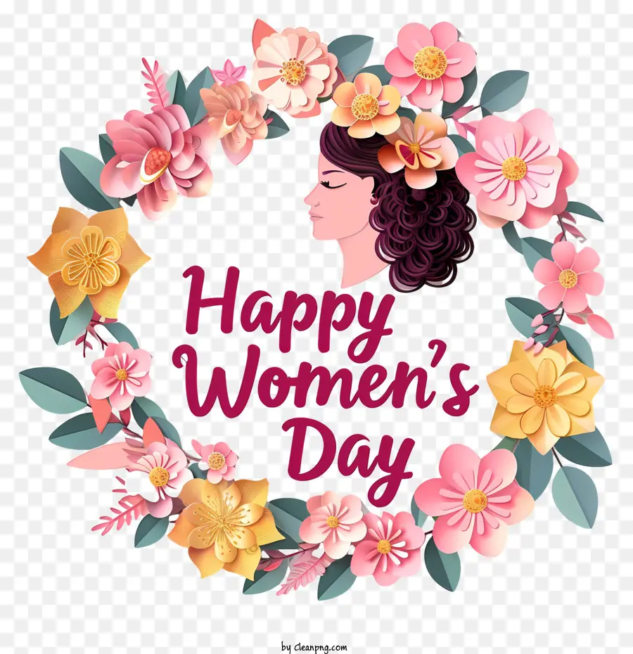 glückliche womens day - Schwarze und weiße Frau in Blumenkranz