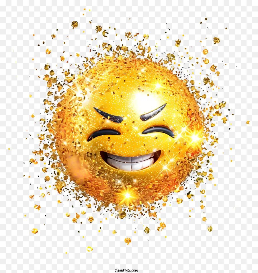 gold glitter - Lächelndes Emoji -Gesicht auf goldenem Glitzerball