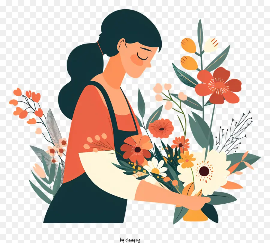 Fiorista che organizza fiori freschi fiori freschi bouquet da giardino - Donna che tiene fiori freschi con sorriso