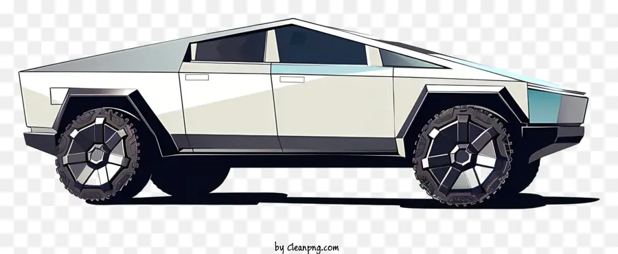 Xe tải tương lai của Cybertruck Lốp xe tải xuống xe tải bạc phía sau - Xe tải bạc tương lai với lốp xe lớn