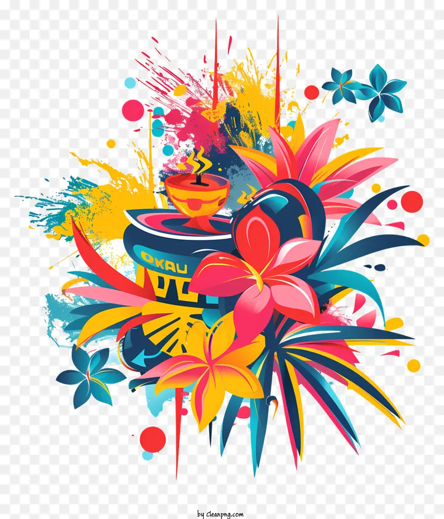 Songkran Vase Flowers malen leuchtende Farben - Farbenfrohe Vase mit Blumen und Farbe Spritzer