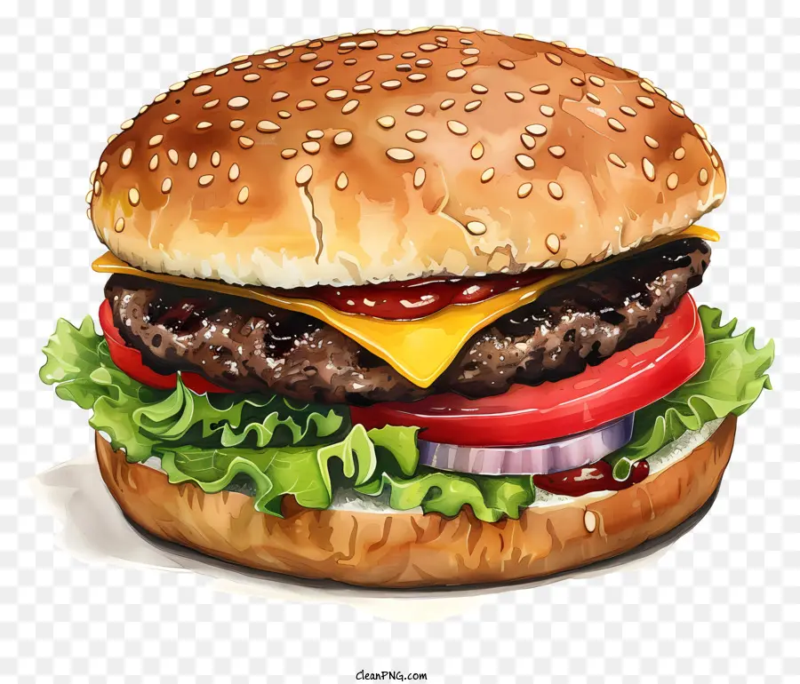 bánh hamburger - Miêu tả thực tế về hamburger tươi, tưới nước