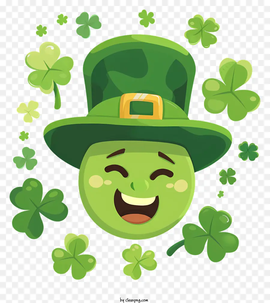St. Patricks Day - Lächelndes Gesicht im grünen Shamrock -Hut -Outfit