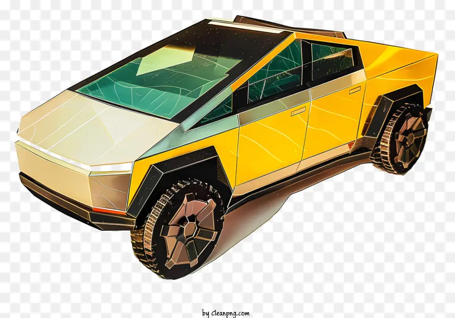 CyberTruck Off-Road-Fahrzeug Gelbes Auto mit Allradantrieb raues Gelände - Offroad gelbes Fahrzeug ohne Fenster