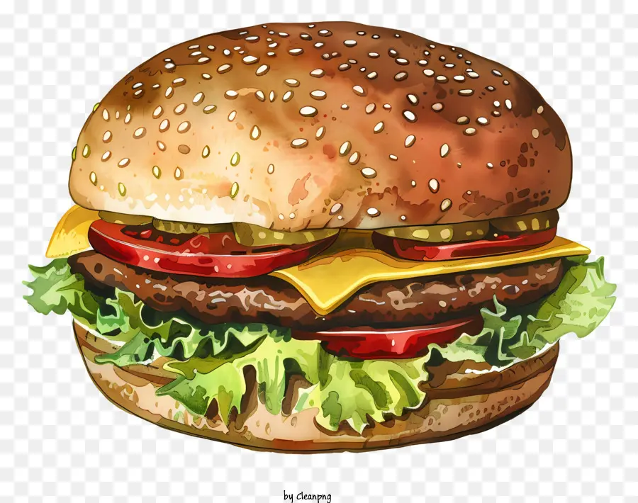 bánh hamburger - Bức tranh màu nước của hamburger với toppings