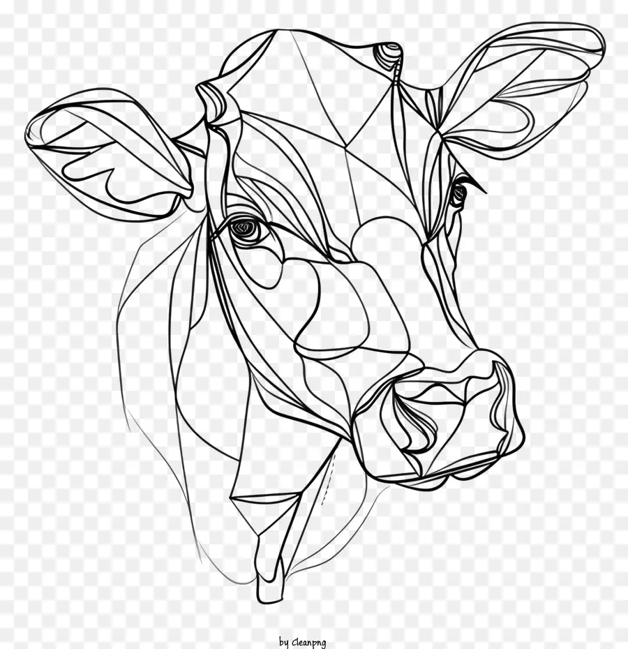 Animale da disegno in bianco e nero mucca vacca di mucca - Disegno a testa di mucca angolare in bianco e nero