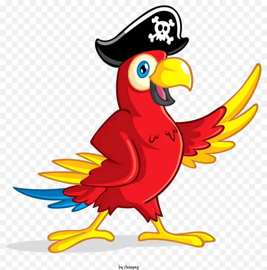 teschio e ossa incrociate - Cartoon Red Parrot in Pirate Outfit