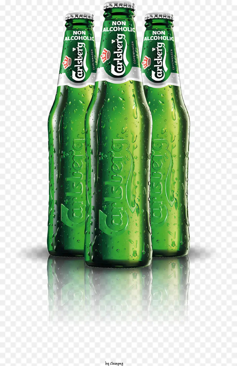 bottiglie di birra alla birra verde birra bottiglie di vetro - Tre bottiglie di birra verde, una con schiuma