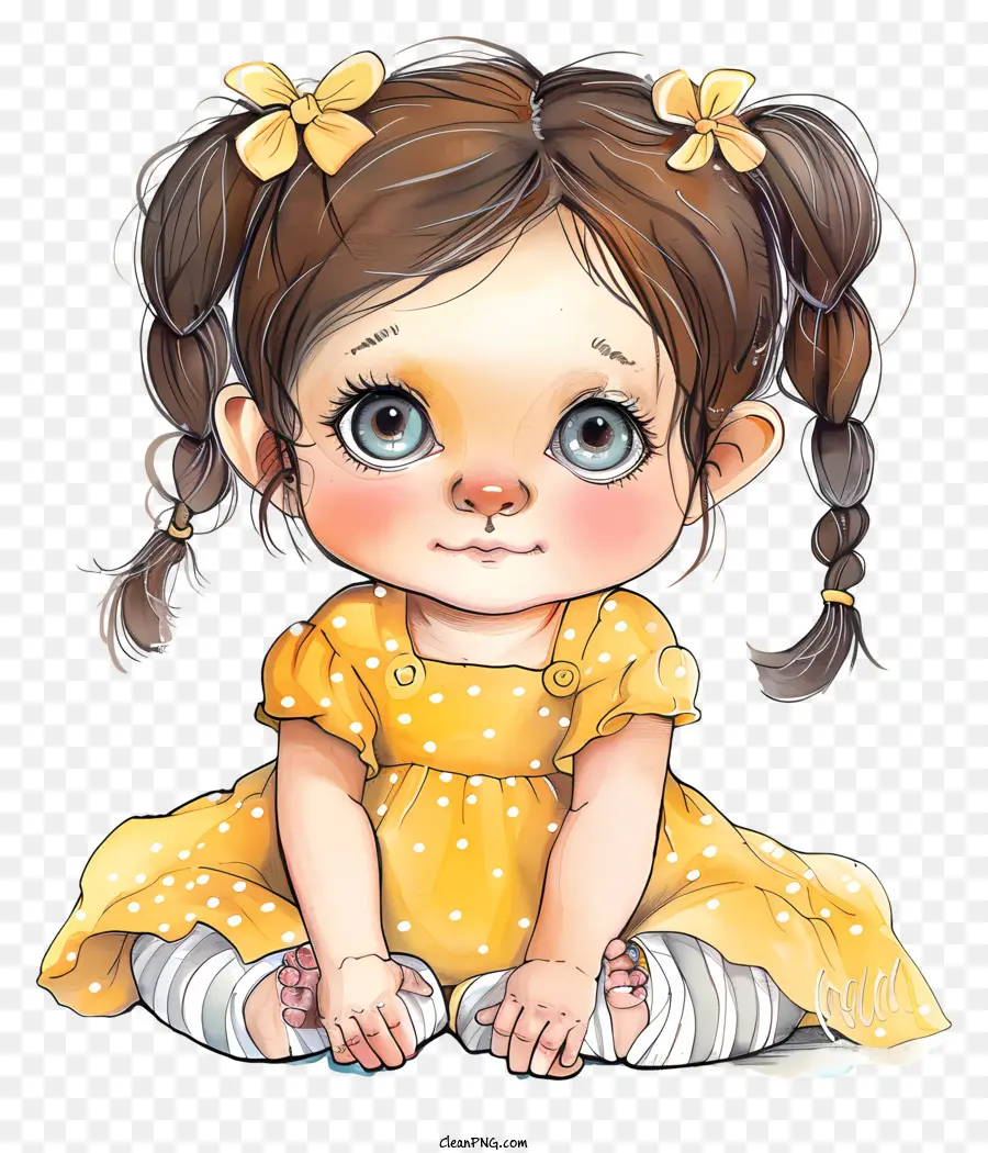 bambina - Ragazza carina in abito a pois giallo