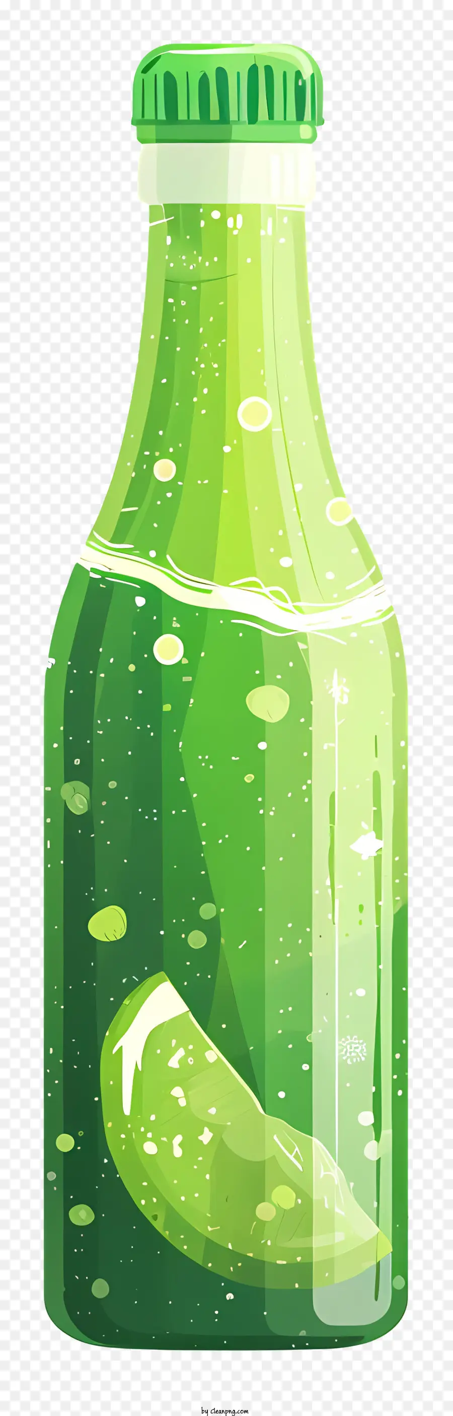 thức uống lạnh - Chai thủy tinh màu xanh lá cây có nhãn nước chanh