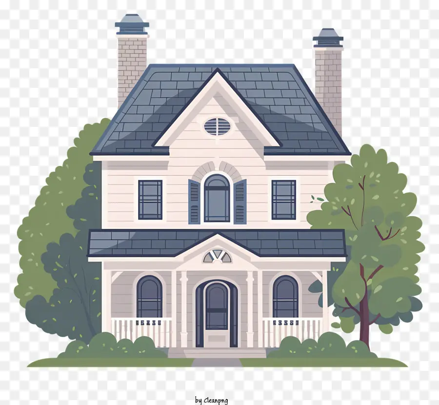 casa in stile vittoriano in stile casa veranda due piani - Casa in stile vittoriano con portico anteriore e alberi