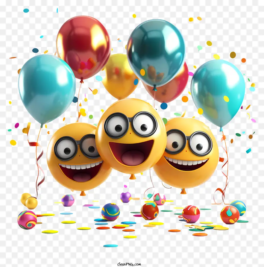 world party day emoji balloons smiley faces confetti explosion party decorations