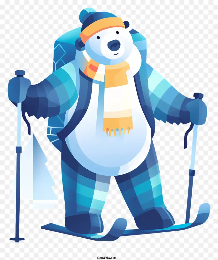 polar bear backpack snowshoes beanie hat ski poles