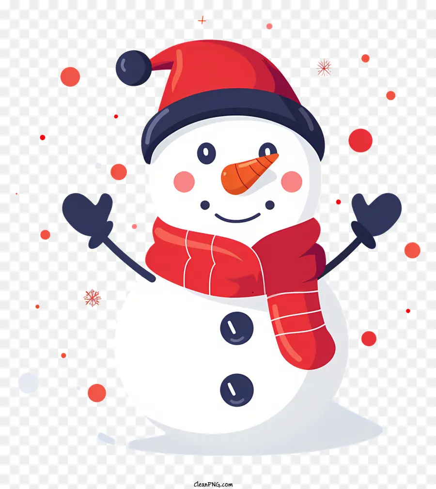 Schneemann - Lächelner Schneemann in Winterkleidung mit Schneeflocken