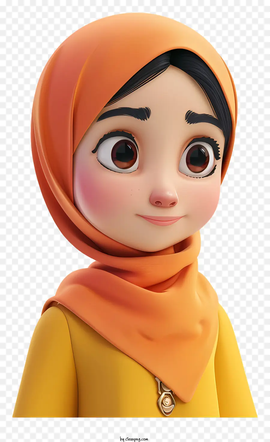 Hijab - Junge Frau im orangefarbenen Hijab, kontemplativer Ausdruck