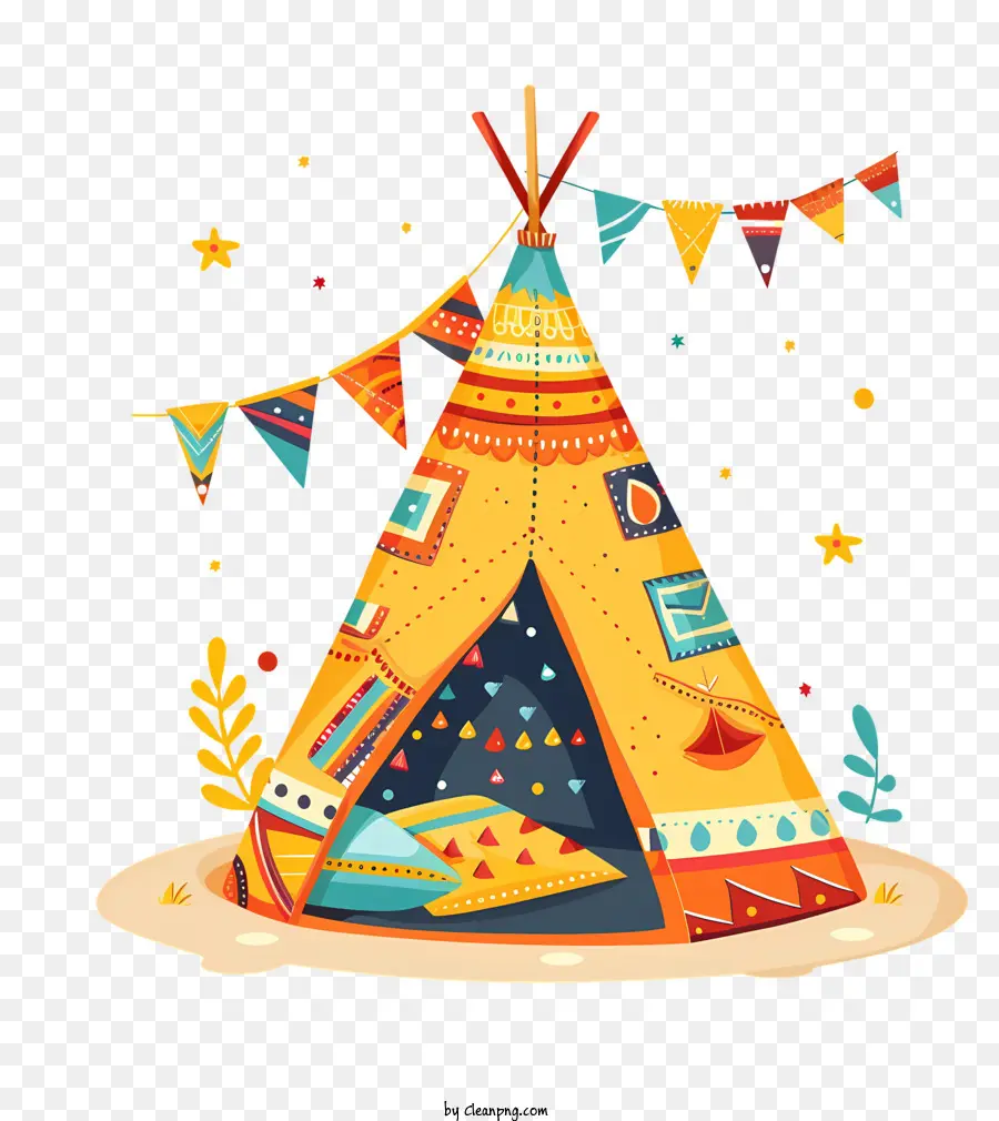 gỗ khung - Lều tepee đầy màu sắc với đồ trang trí lễ hội bên trong