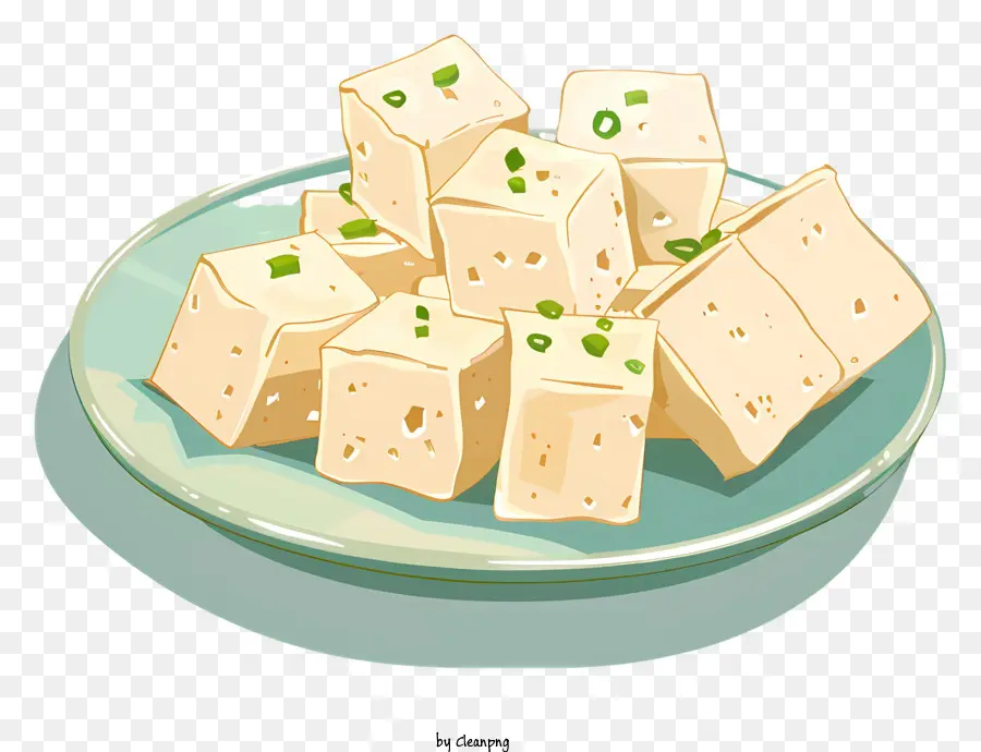 tofu puzzolente tofu fritto cipolle verdi cubi di tofu olio fritto - Tofu fritto con cipolle verdi sul piatto
