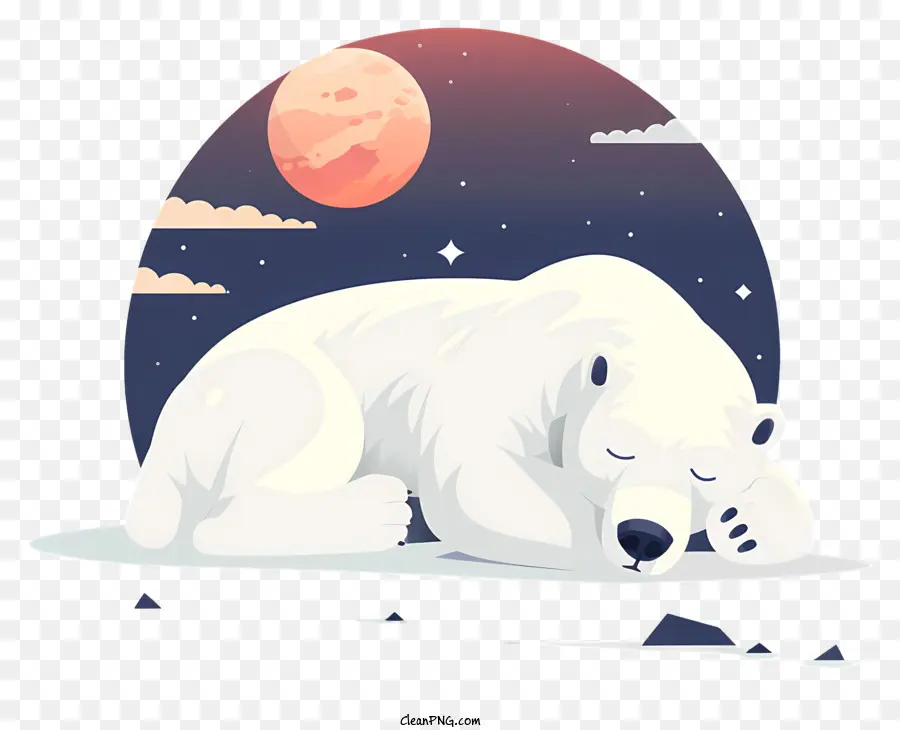 luna piena - Orso polare cartone animato che dorme nella neve