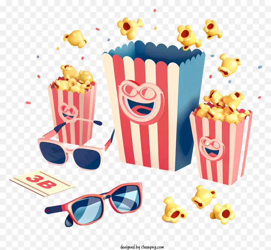 Brille - Buntes Kino -Popcorn, Tassen, Bubble Machine