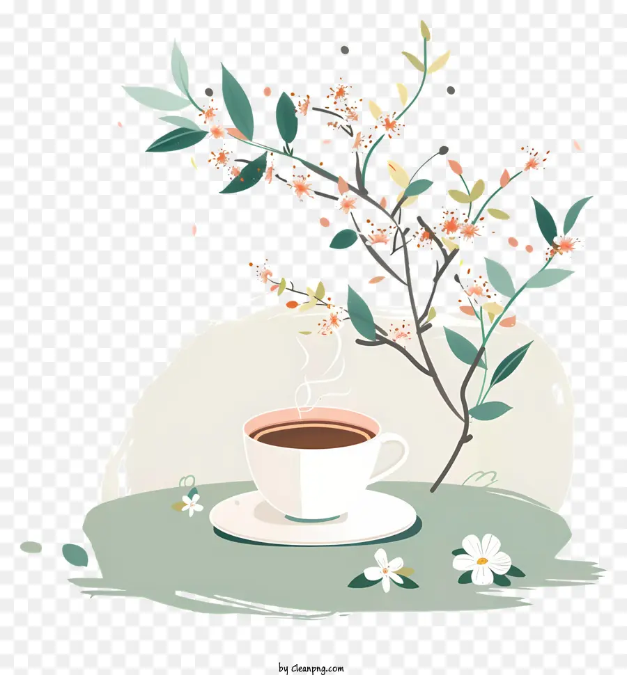 spring coffee time flowers tea cup table