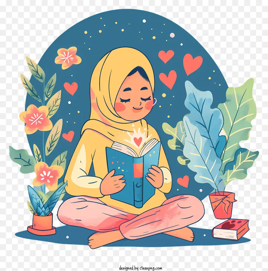 Hijab - Junge Frau in Hijab Reading in der Nähe von Pflanzen