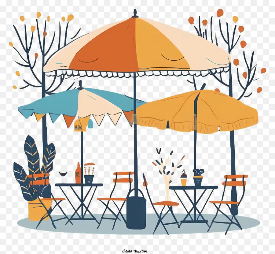 Street Cafe Outdoor Dining Terrassenmöbel Regenschirm im Fresko Esszeit - Outdoor -Essen mit farbenfrohen Tischdecken und Hund