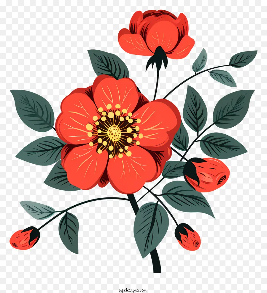 rote Blume - Lebendige rote Blume mit grünen Reben