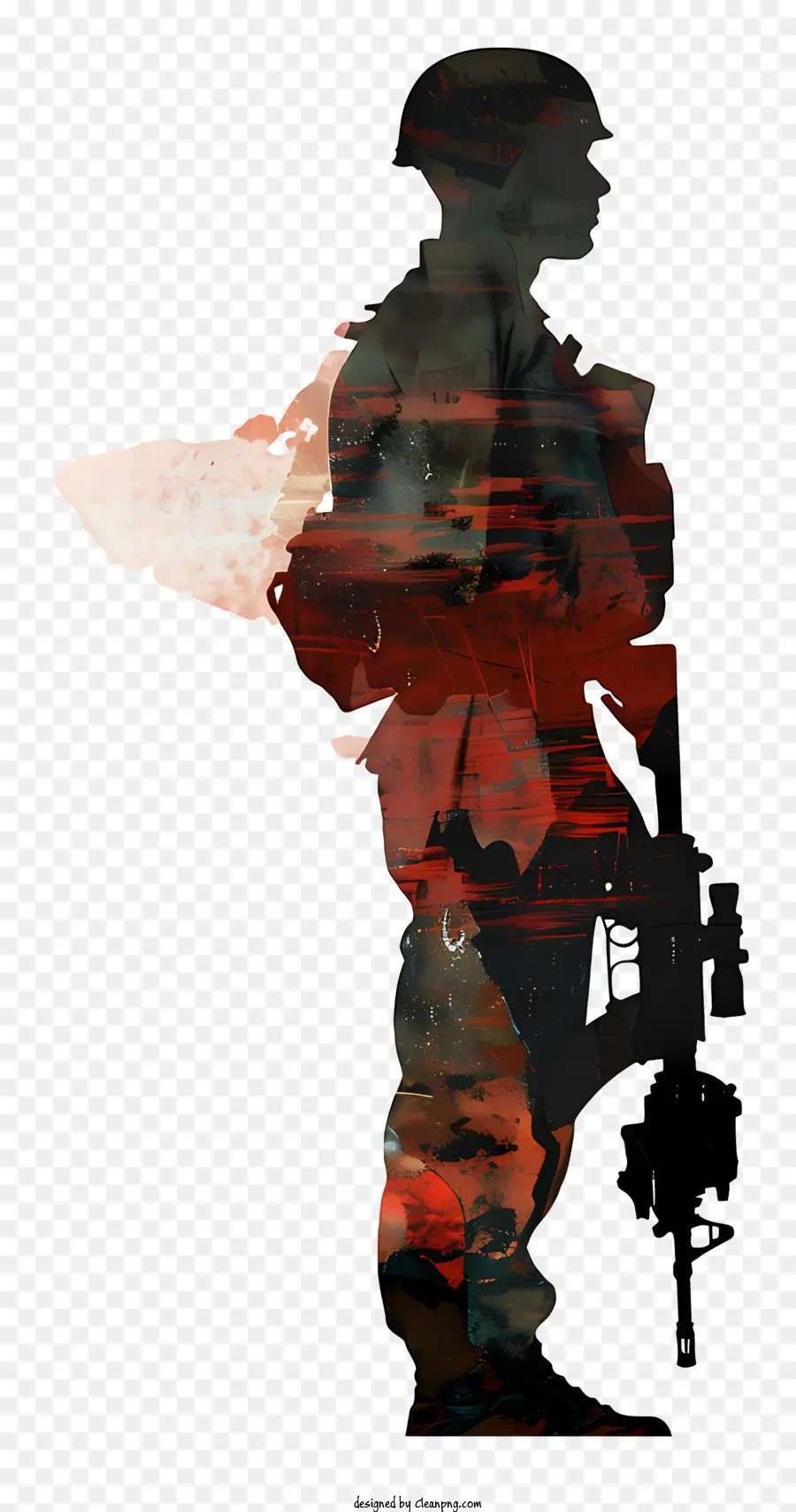 soldato silhouette - Soldato con fucile in piedi davanti alla roccia