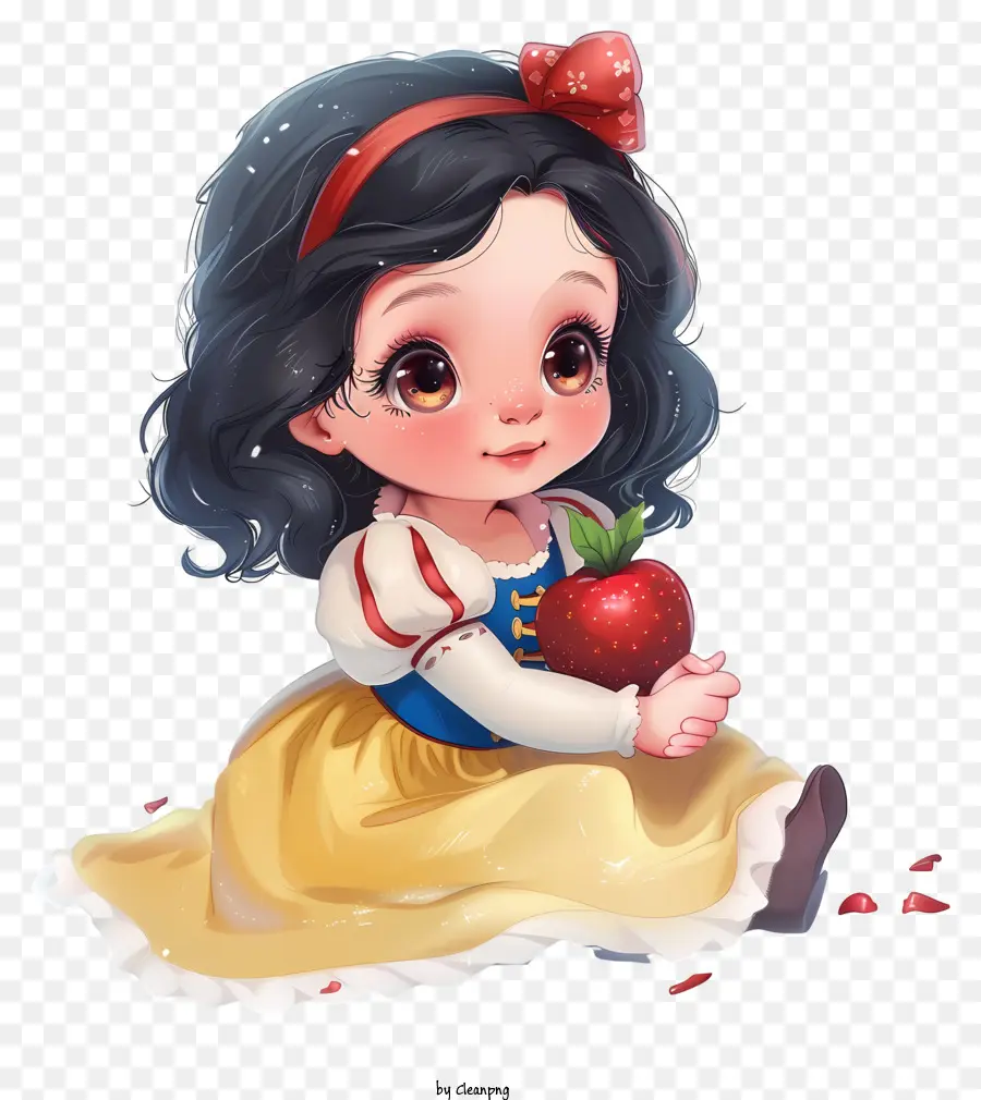 biancaneve - Giovane ragazza con mela, bionda, occhi azzurri