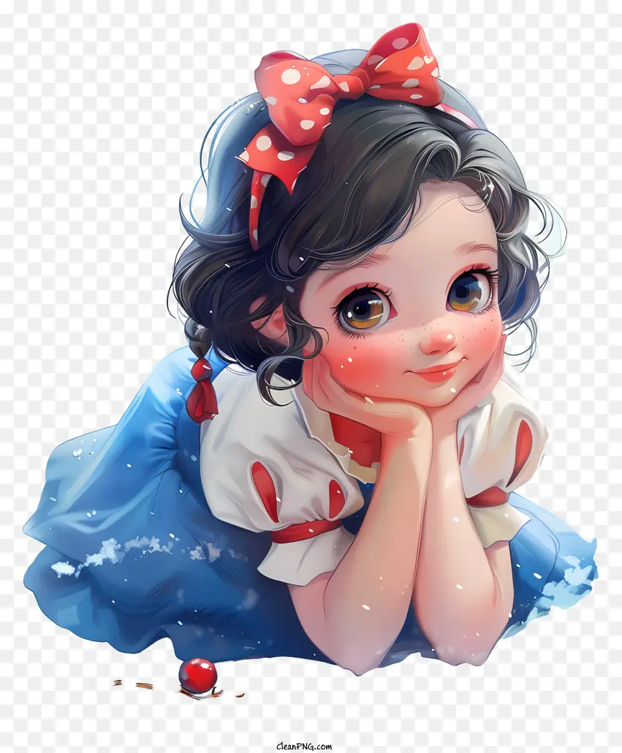 Schneewittchen - Junges Mädchen im roten und blauen Kleid lächelnd