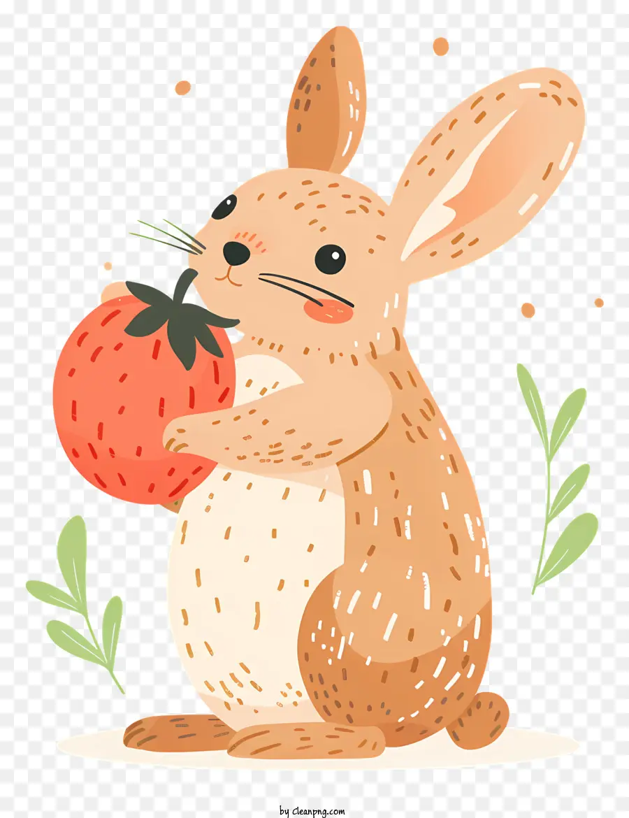 Erdbeere - Netter Hasen, der große Erdbeer im Freien hält