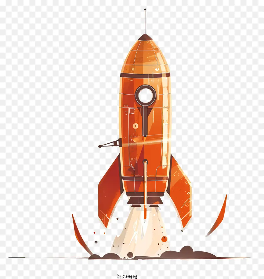 Rocket Rocket Start Space Exploration Raumfahrt Rocket Motoren - Orange Rakete startet mit Rauch vom Boden vom Boden