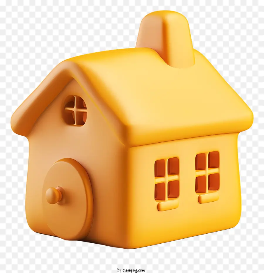 3D Home Icon House Einstöckige Windows -Tür - Haus mit weißen Wänden, orangefarbenen Fenstern, Garten