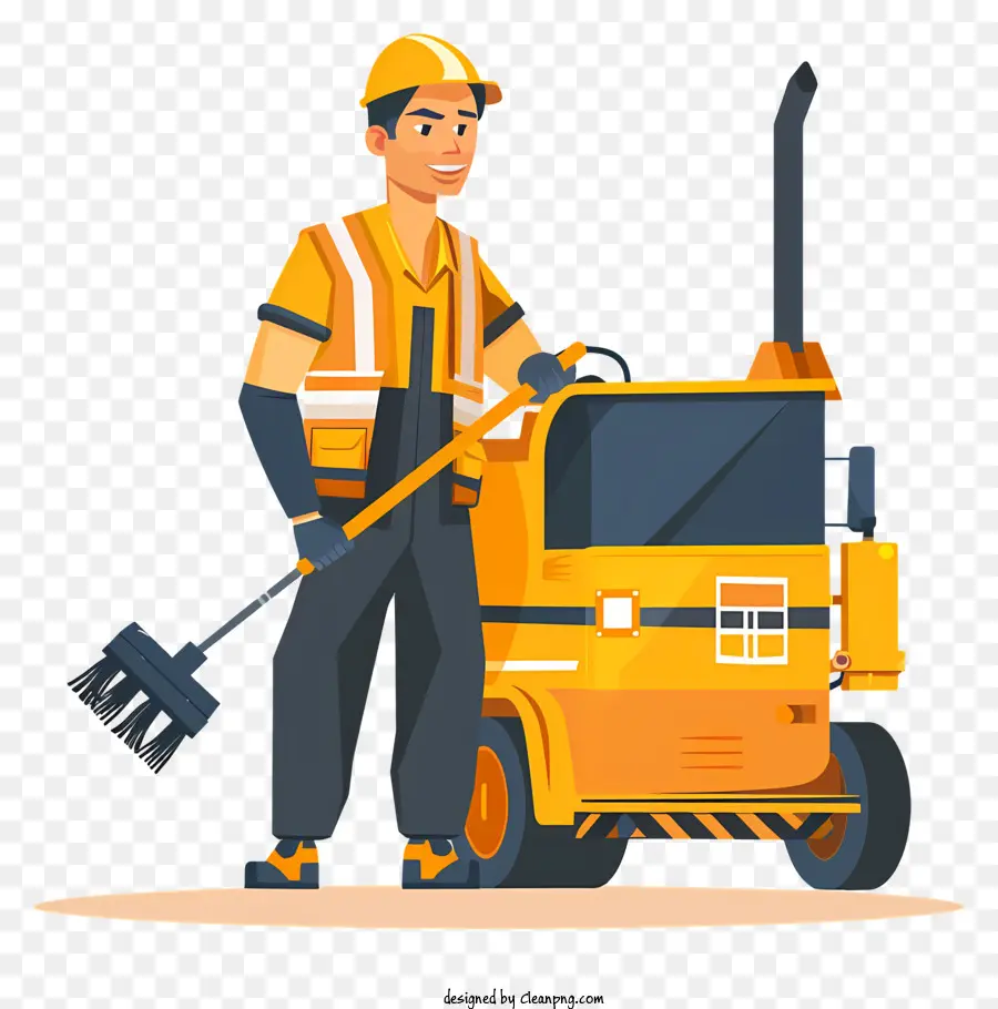 street cleaner construction worker heavy machinery safety vest rake