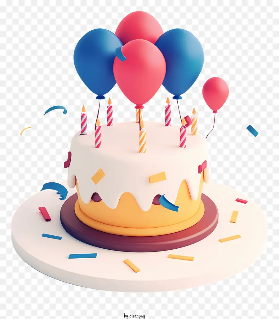 Torta di compleanno - Torta di compleanno 3d vibrante con palloncini