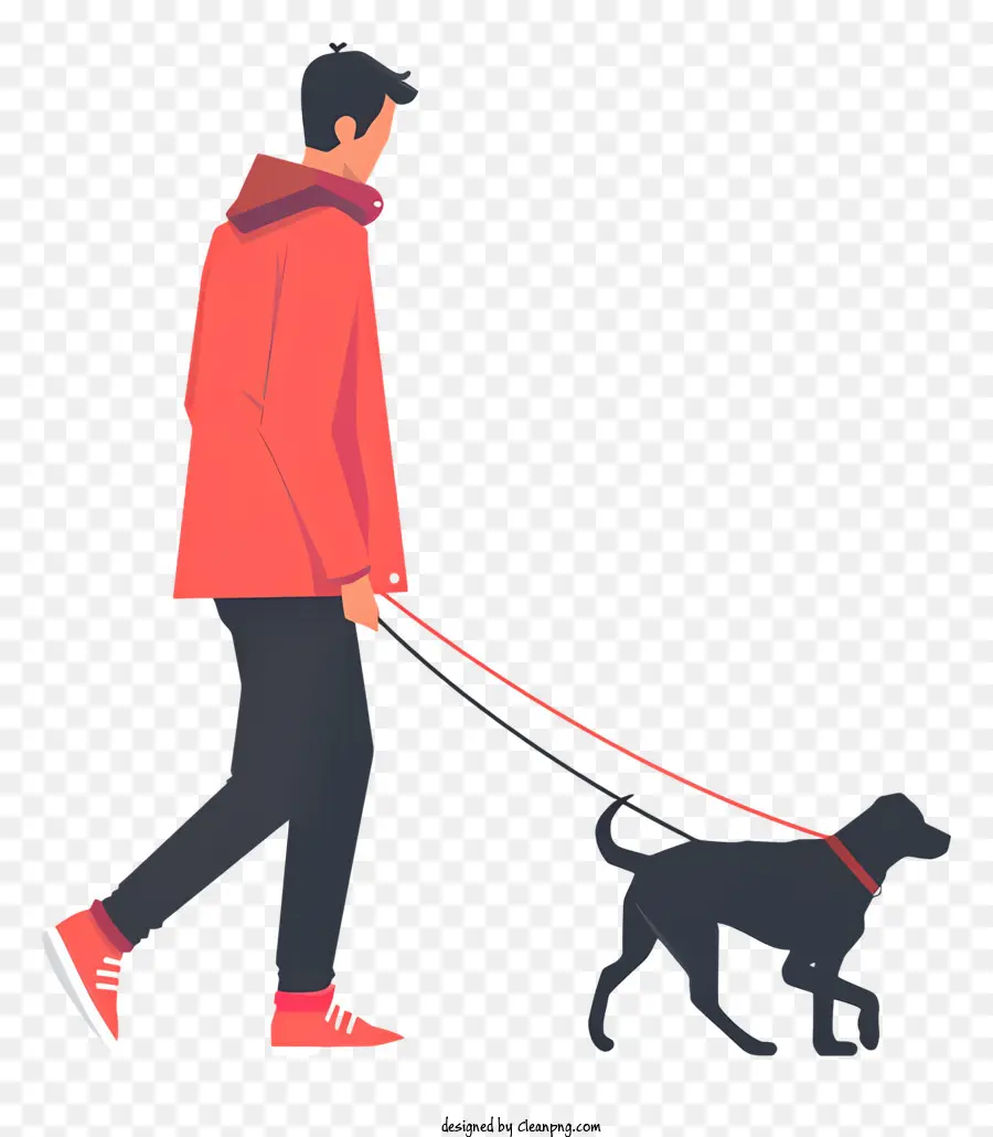 người đàn ông đi bộ chó chó đi bộ bằng dây xích huấn luyện chăm sóc thú cưng đi bộ - Người mặc áo khoác đỏ chó đi bộ