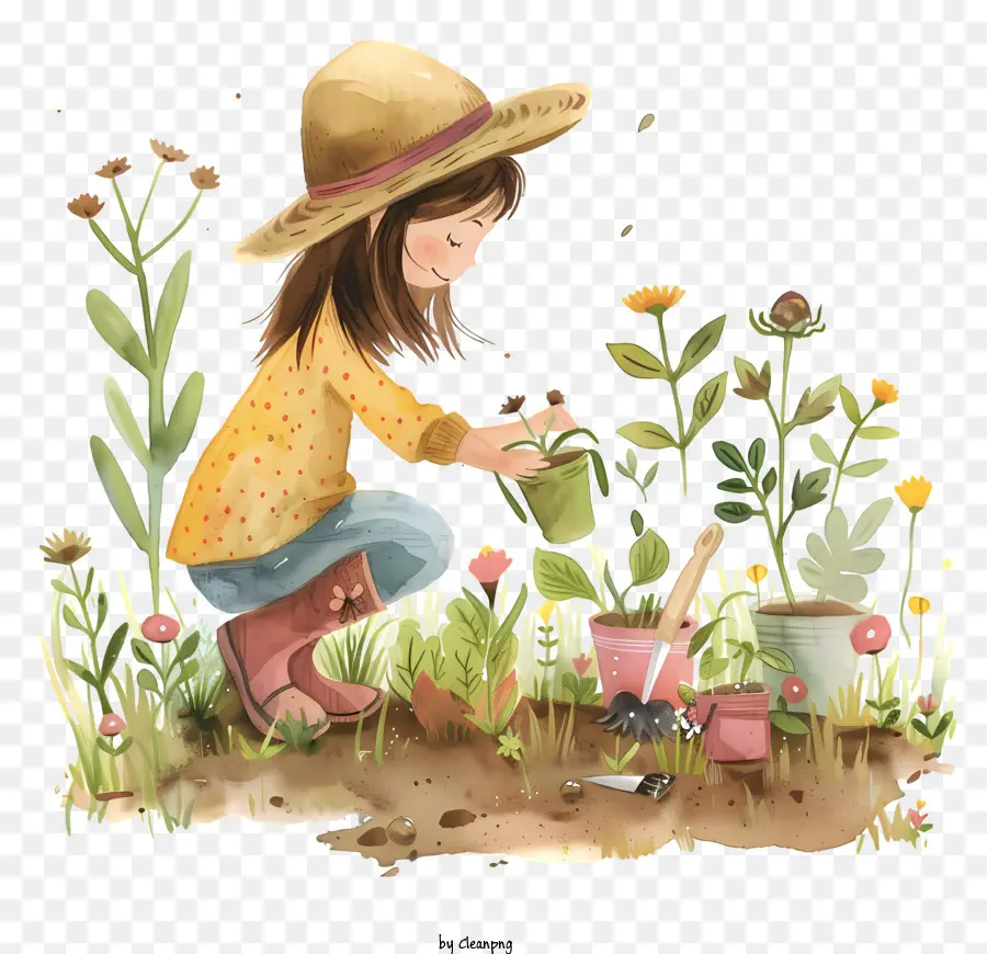 Ngày làm vườn làm vườn trong chậu cây cảnh quan thiên nhiên - Cô gái có xu hướng trồng trong cảnh quan vườn