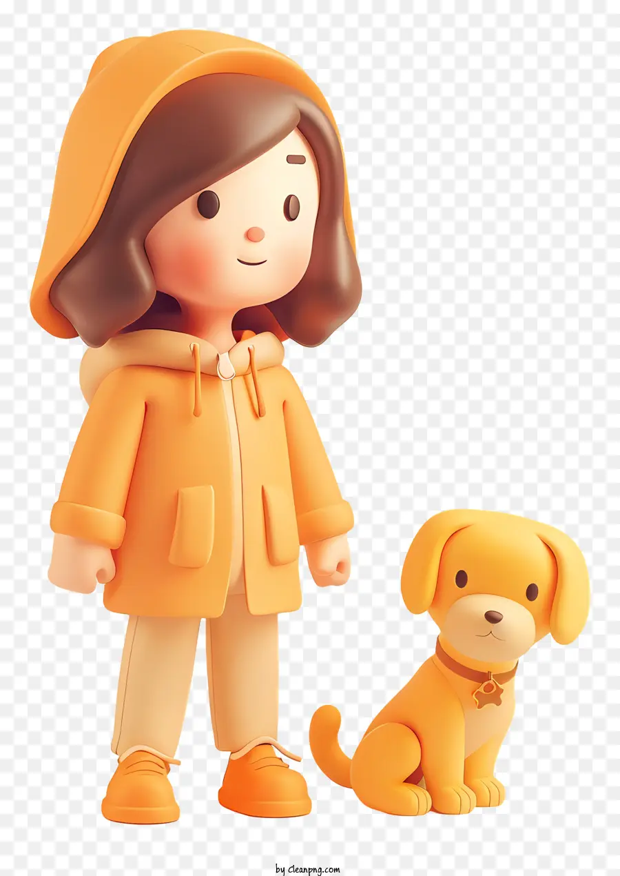 kleines Mädchen mit Hundemädchen Hund Orange Jacke Hoodie - Mädchen und Hund in passenden orangefarbenen Jacken