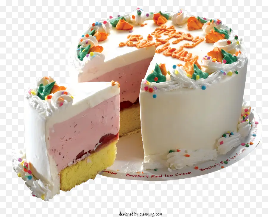 Herzlichen Glückwunsch zum Geburtstag - Farbenfroher Kuchen mit fehlenden Scheiben oben