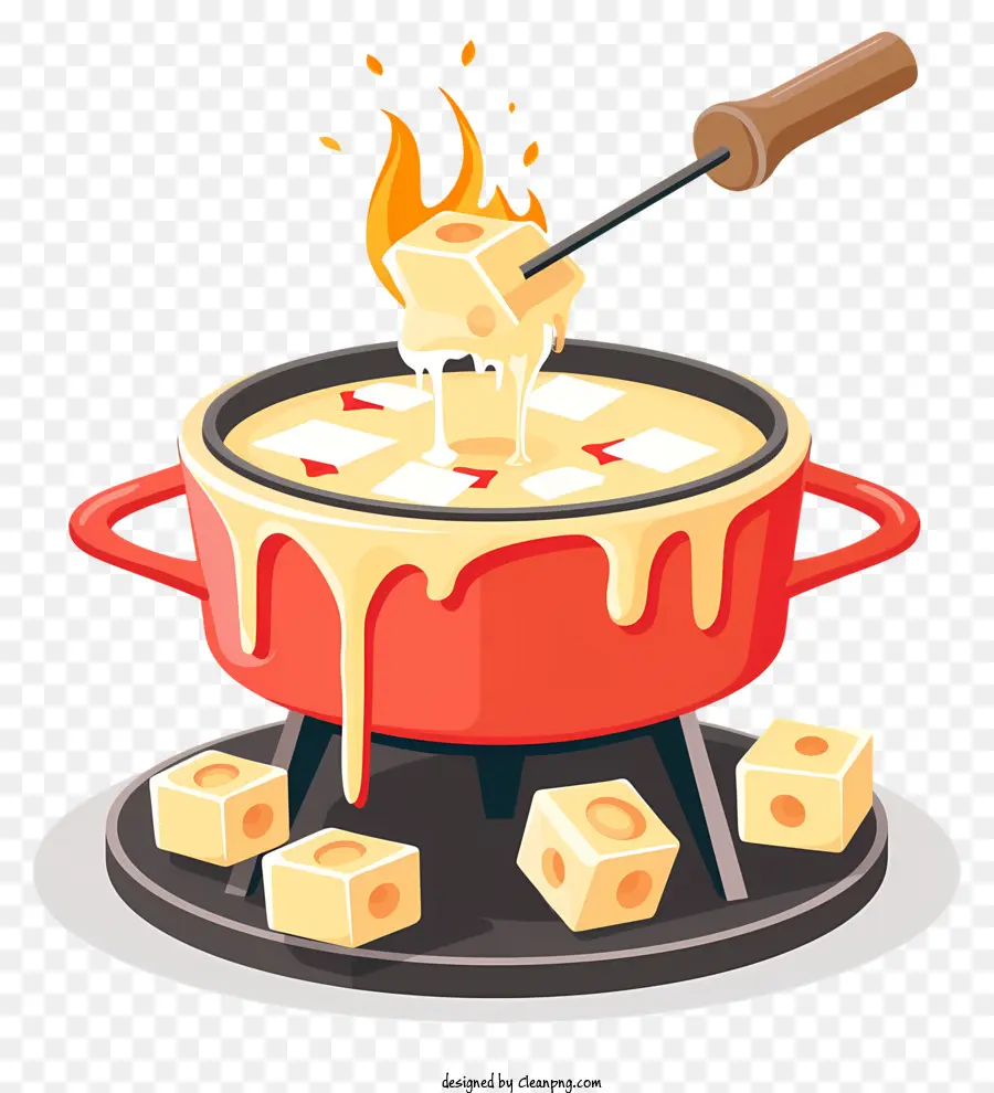 Käse Fondue Day Hotpot Rot und Schwarz 3D -Design Flamme - 3D -Hotpot mit schwimmenden Holzblöcken