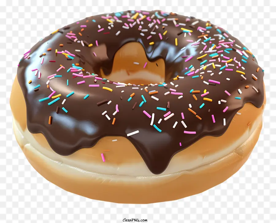 Donut - Schokoladen -Donut mit Streuseln auf schwarzem Hintergrund