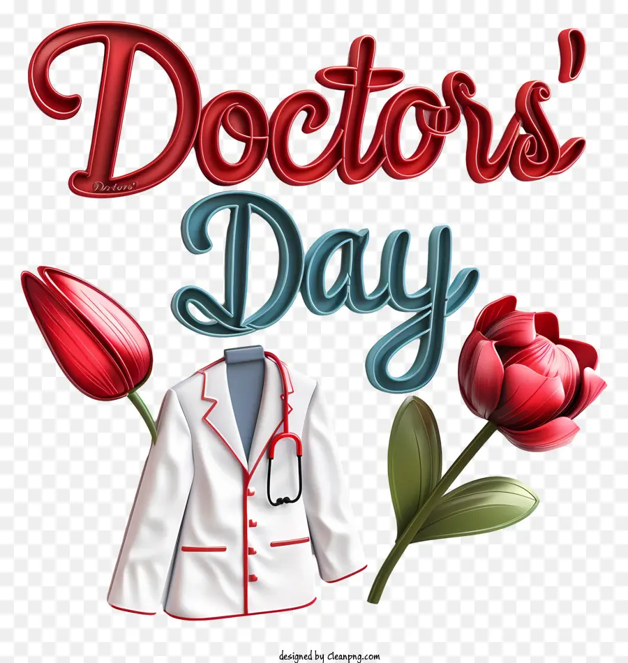 Ngày của bác sĩ - Áo khoác của bác sĩ, ống nghe, hoa tulip đỏ, ngày của bác sĩ