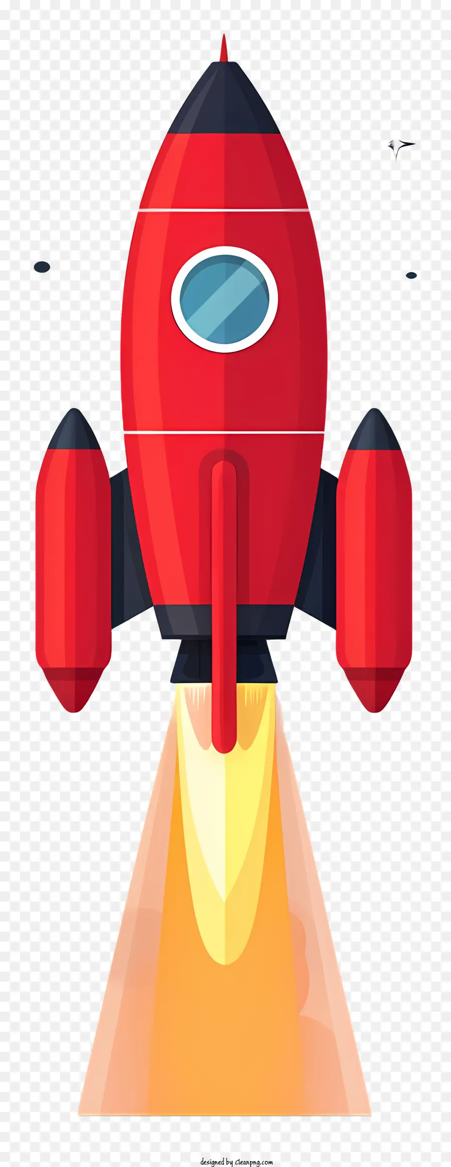 Astronaut - Rote Rakete fliegt mit schwarzen Flammen
