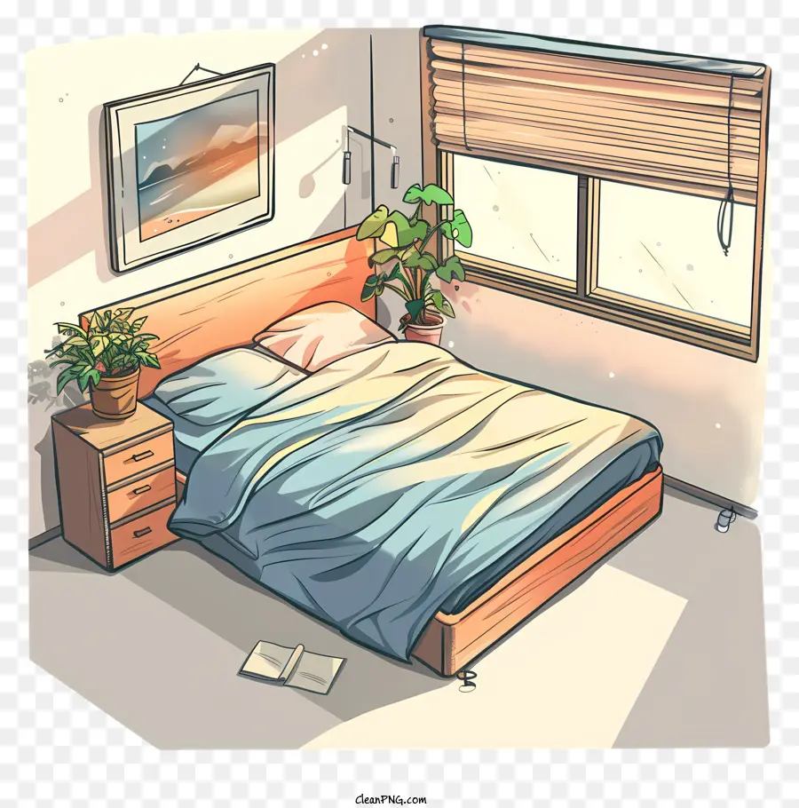 camera da letto camera da letto interior design arredamento per la casa mobili - Camera da letto con letto, lampada, scrivania, piante, finestra