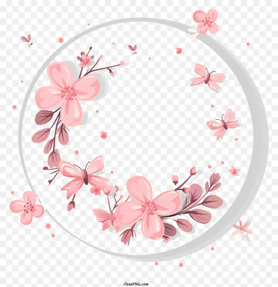 cornice floreale - Frame di fiori di ciliegio con farfalle su sfondo nero