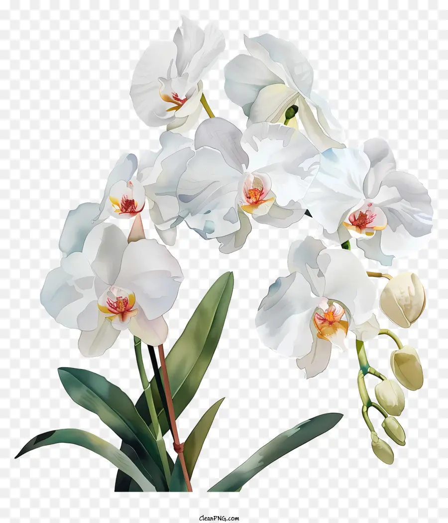 Blume Malerei - Weiße Orchidee auf schwarzem Hintergrund, einfaches Design